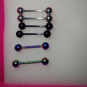 New Mystic Metal Iridescent,Black And Silver Barbell Earrings 14g